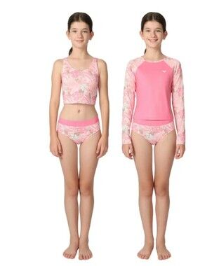 New!Roxy Youth Pink Floral Girls' 3-Piece Swim Set Rash Guard Summer Y2K Chic